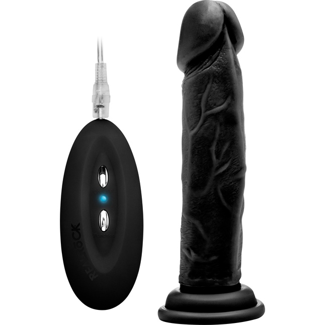 Чёрный вибратор-реалистик Vibrating Realistic Cock 8 - 20 см - RealRock