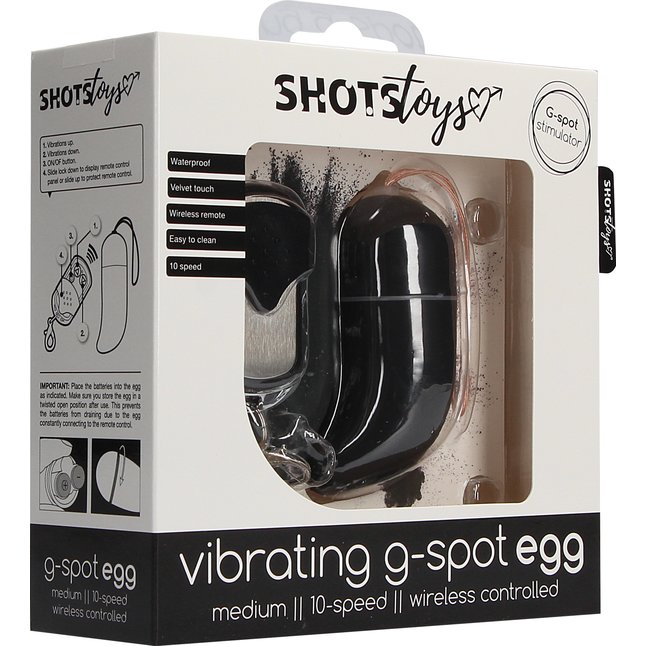 Чёрное радиоуправляемое виброяйцо Vibrating G-spot Egg medium - Shots Toys. Фотография 6.