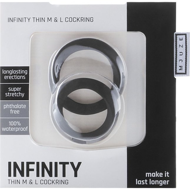 Набор из 2 чёрных эрекционных колец разного размера Infinity Thin M and L Cockring - Mjuze. Фотография 2.
