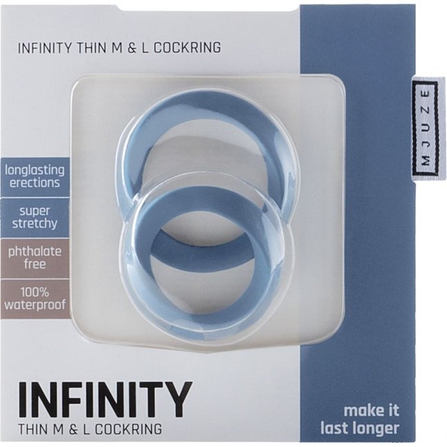 Набор из 2 синих эрекционных колец разного размера Infinity Thin M and L Cockring - Mjuze. Фотография 2.