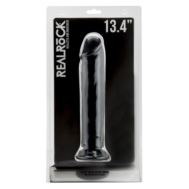 Чёрный фаллоимитатор-гигант Realistic Cock 13,4 Inch No Scrotum - 34 см - RealRock. Фотография 2.