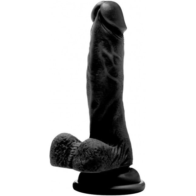 Чёрный фаллоимитатор Realistic Cock 7 With Scrotum - 18 см - RealRock