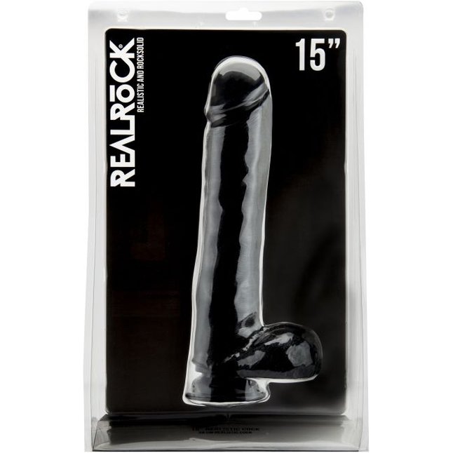 Чёрный фаллоимитатор Realistic Cock 15 With Scrotum - 38 см - RealRock. Фотография 2.