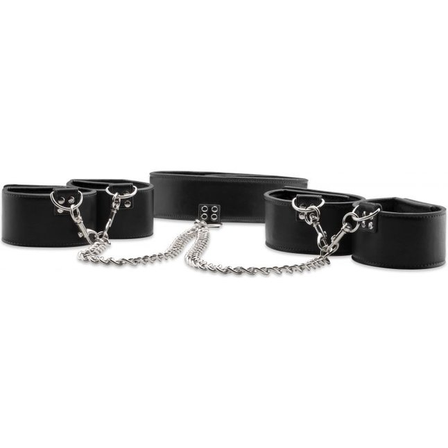 Чёрный двусторонний комплект для бандажа Reversible Collar / Wrist / Ankle Cuffs - Ouch!. Фотография 3.