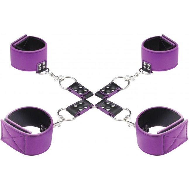 Чёрно-фиолетовый двусторонний комплект для бандажа Reversible Hogtie - Ouch!. Фотография 2.