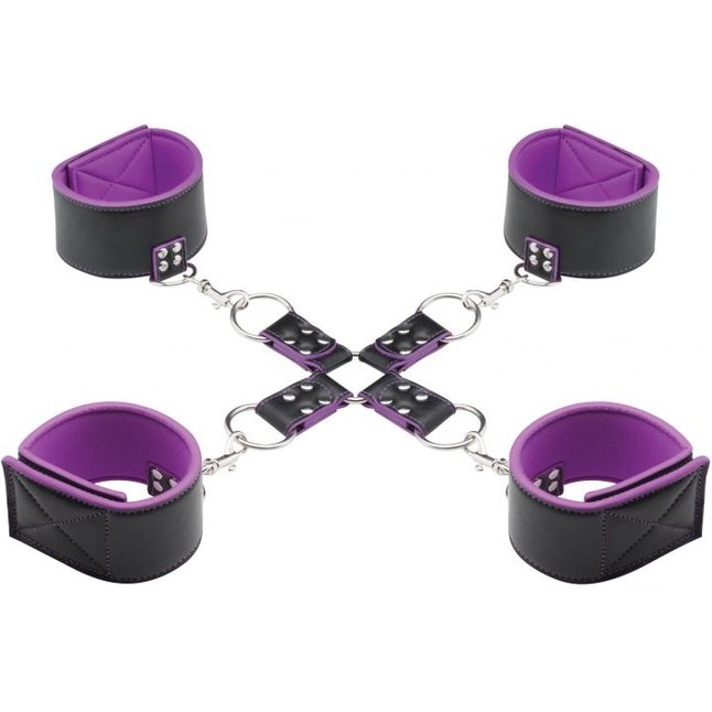 Чёрно-фиолетовый двусторонний комплект для бандажа Reversible Hogtie - Ouch!. Фотография 3.