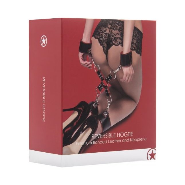 Чёрно-красный двусторонний комплект для бандажа Reversible Hogtie - Ouch!. Фотография 4.
