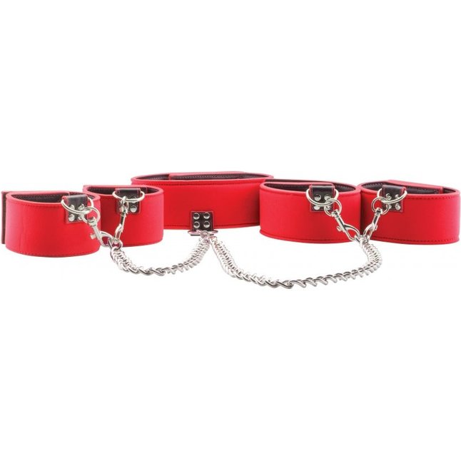 Чёрно-красный двусторонний комплект для бандажа Reversible Collar / Wrist / Ankle Cuffs - Ouch!. Фотография 2.