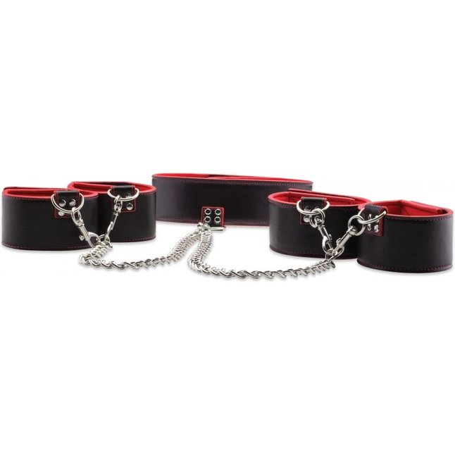 Чёрно-красный двусторонний комплект для бандажа Reversible Collar / Wrist / Ankle Cuffs - Ouch!. Фотография 3.
