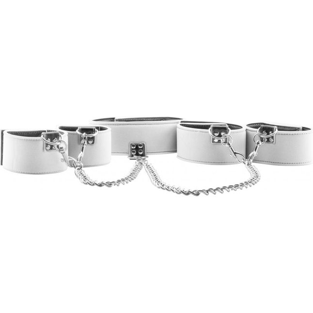 Чёрно-белый двусторонний комплект для бандажа Reversible Collar / Wrist / Ankle Cuffs - Ouch!. Фотография 2.