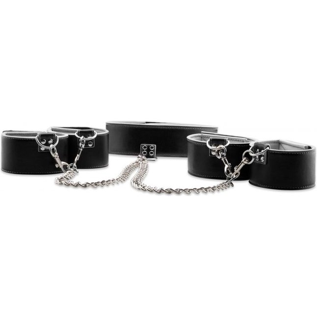 Чёрно-белый двусторонний комплект для бандажа Reversible Collar / Wrist / Ankle Cuffs - Ouch!. Фотография 3.