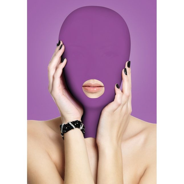 Фиолетовая маска на голову с прорезью для рта Submission Mask - Ouch!