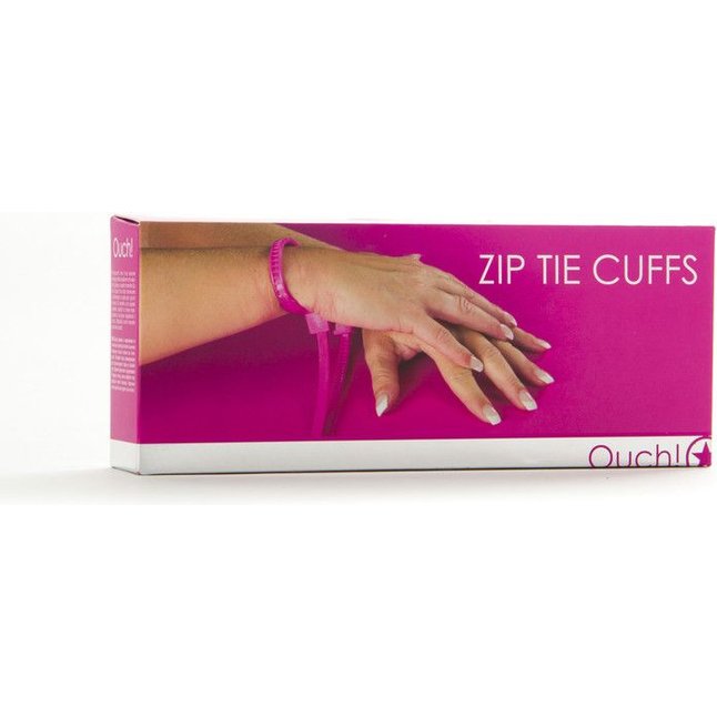 Розовые пластиковые наручники Zip Tie Cuffs - Ouch!. Фотография 2.