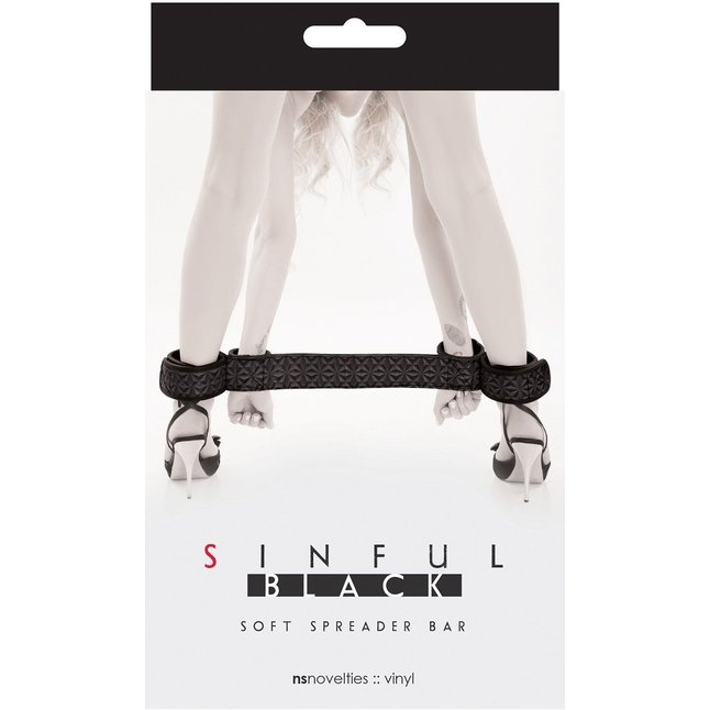 Чёрная виниловая распорка для ног Soft Spreader Bar с манжетами для рук - Sinful. Фотография 2.
