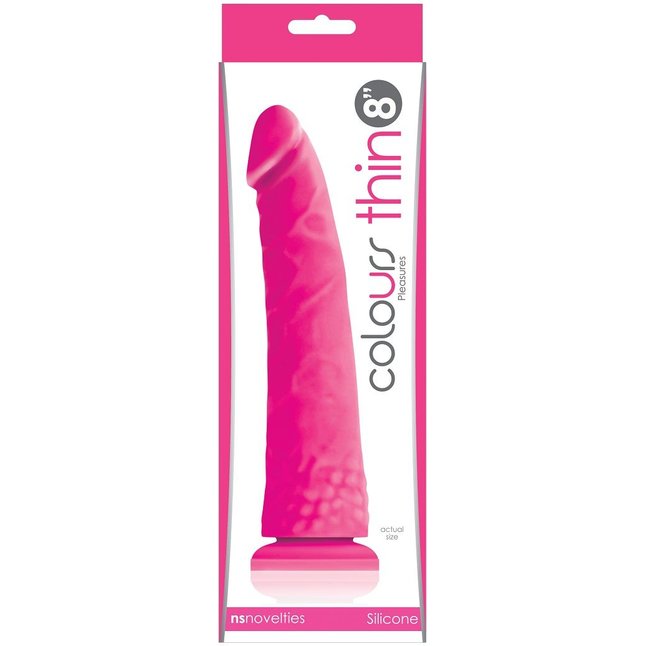 Розовый фаллоимитатор без мошонки Pleasures Thin 8 Dildo - 20 см - Colours. Фотография 2.