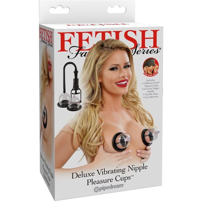 Вакуумная помпа и 2 чаши для сосков Deluxe Vibrating Nipple Pleasure Cups с вибрацией - Fetish Fantasy Series. Фотография 3.