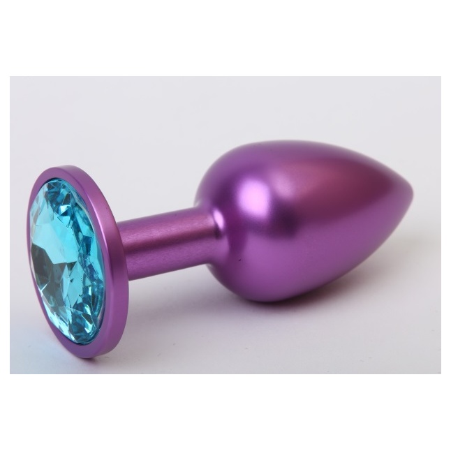 Фиолетовая анальная пробка с голубым стразом - 7,6 см