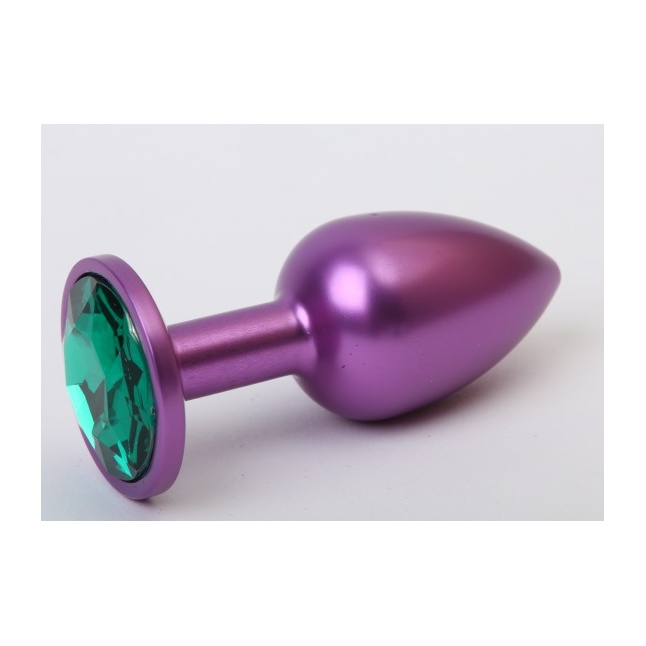 Фиолетовая анальная пробка с зеленым стразом - 7,6 см