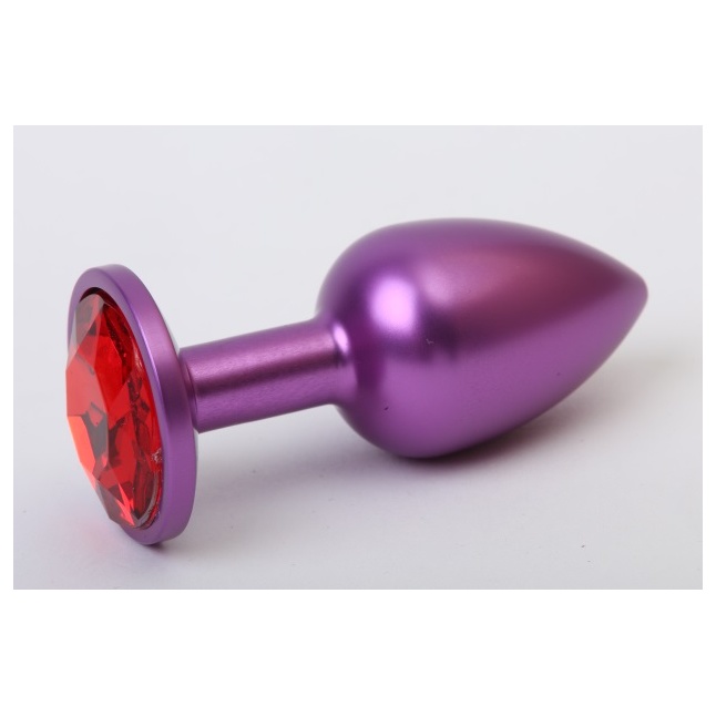 Фиолетовая анальная пробка с красным стразом - 7,6 см