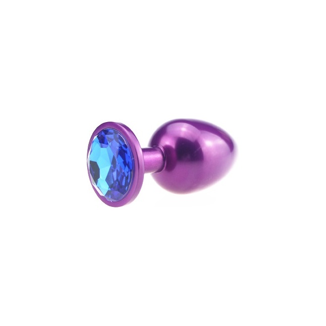 Фиолетовая анальная пробка с синим стразом - 7,6 см
