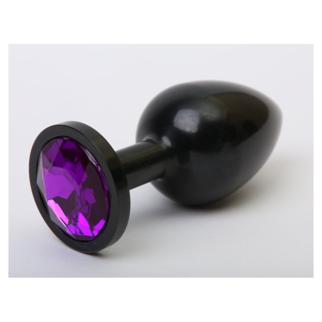 Чёрная анальная пробка с фиолетовым стразом - 7,6 см