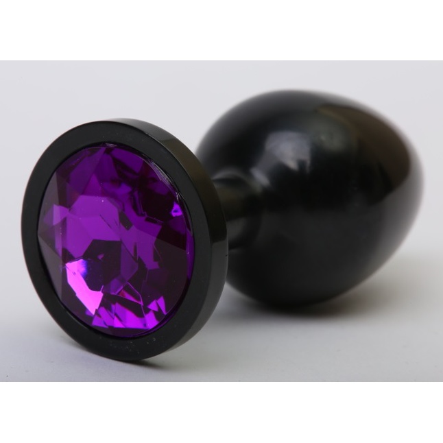 Чёрная анальная пробка с фиолетовым стразом - 8,2 см