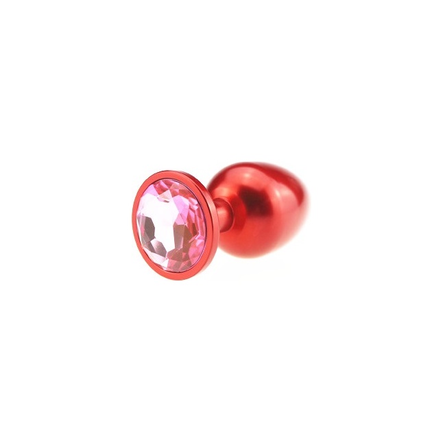 Красная анальная пробка с розовым стразом - 8,2 см