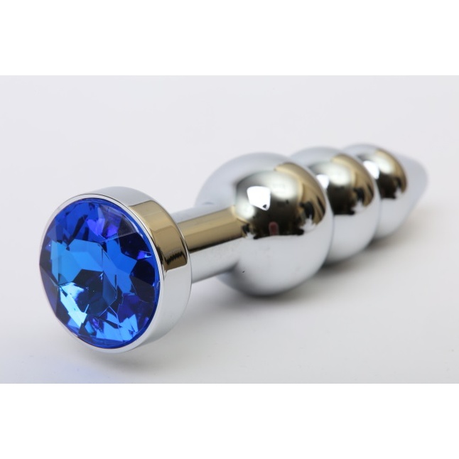 Серебристая анальная ёлочка с синим кристаллом - 11,2 см