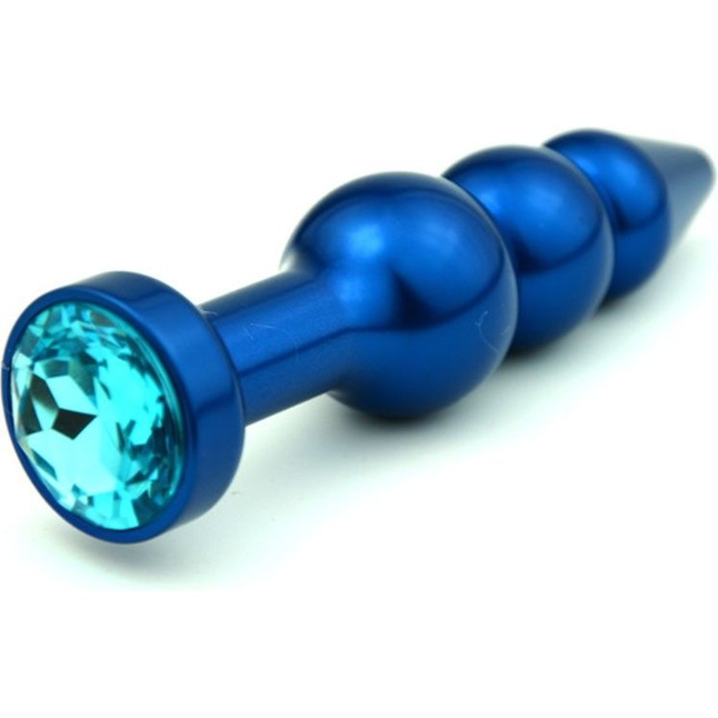 Синяя фигурная анальная пробка с голубым кристаллом - 11,2 см