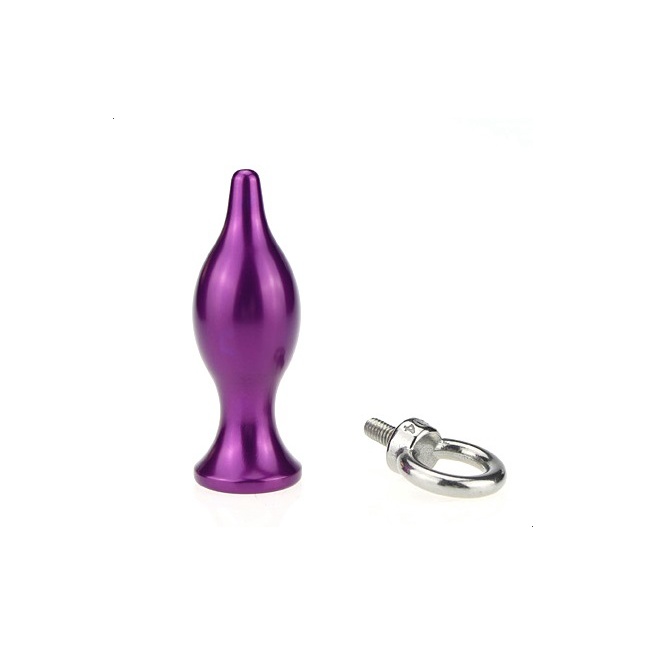 Фиолетовая металлическая анальная пробка с кольцом - 7 см. Фотография 2.