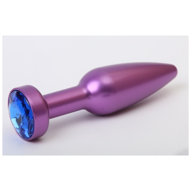 Фиолетовая анальная пробка с синим стразом - 11,2 см