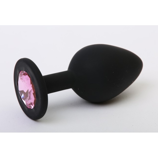 Чёрная силиконовая пробка с розовым стразом - 7,1 см