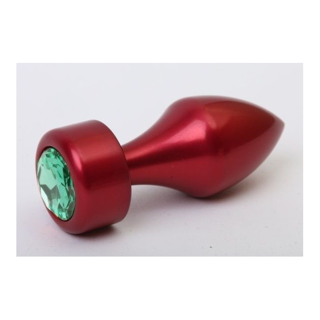 Красная анальная пробка с широким основанием и зелёным кристаллом - 7,8 см