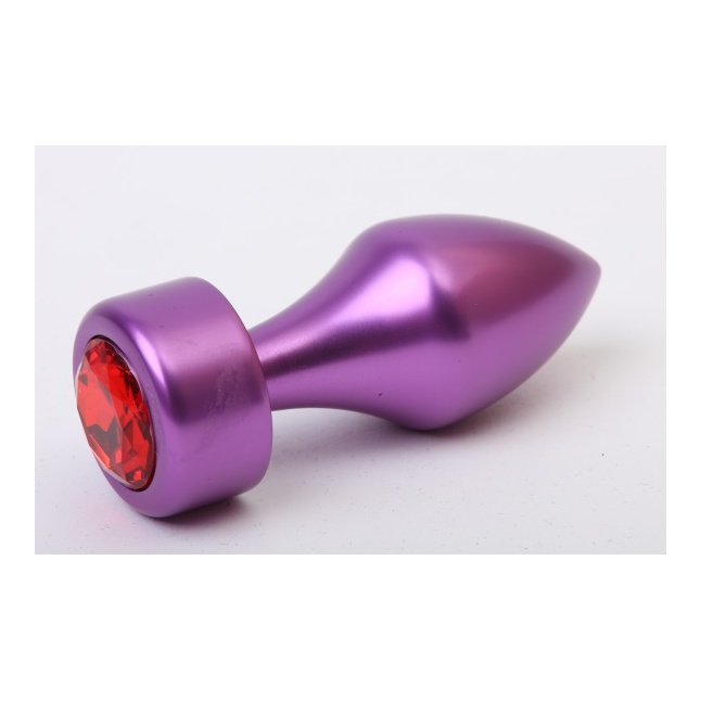 Фиолетовая анальная пробка с широким основанием и красным кристаллом - 7,8 см