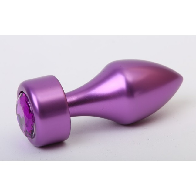 Фиолетовая анальная пробка с широким основанием и фиолетовым кристаллом - 7,8 см