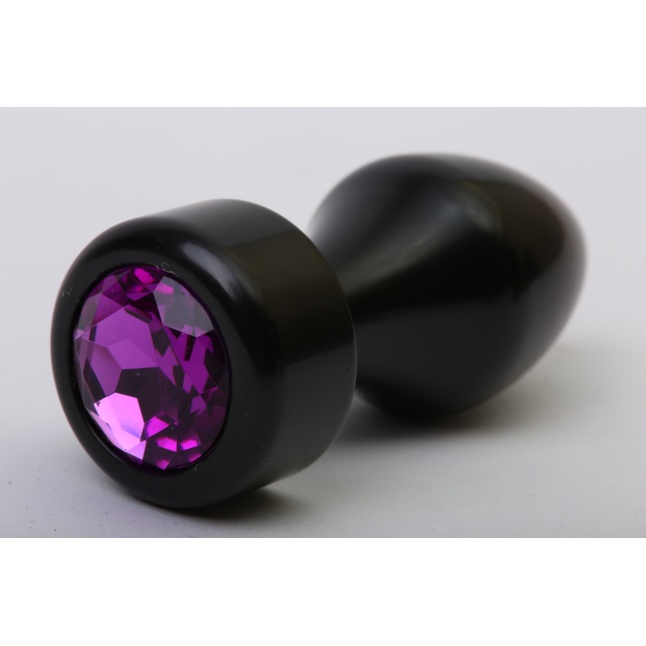 Чёрная анальная пробка с широким основанием и фиолетовым кристаллом - 7,8 см