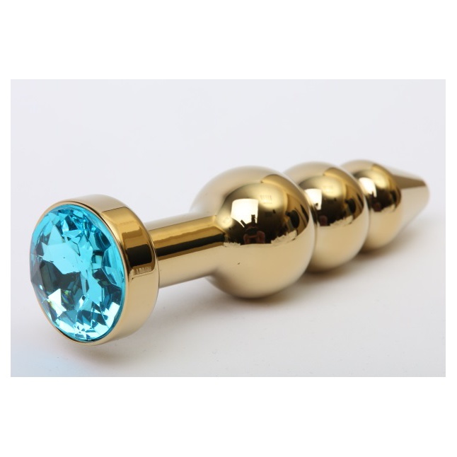Золотистая анальная ёлочка с голубым кристаллом - 11,2 см