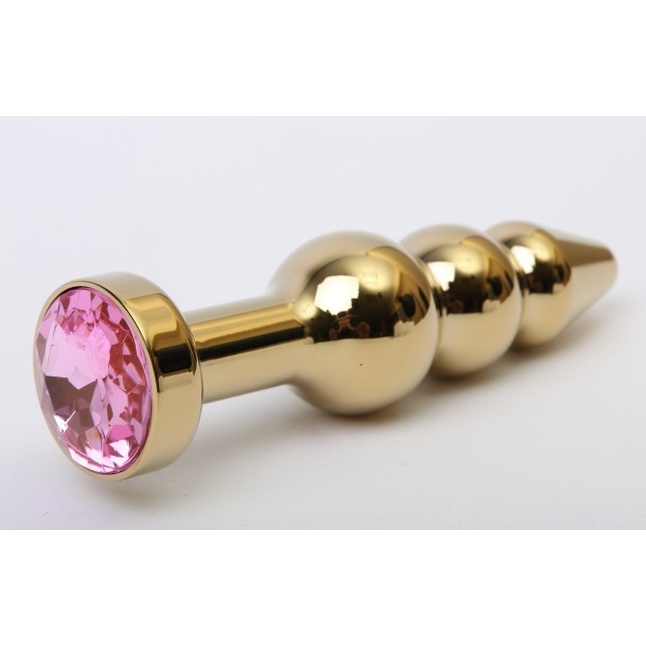 Золотистая анальная ёлочка с розовым кристаллом - 11,2 см