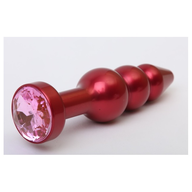 Красная анальная ёлочка с розовым кристаллом - 11,2 см