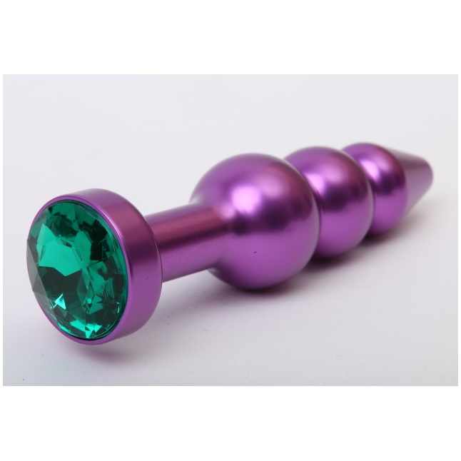Фиолетовая фигурная анальная ёлочка с зелёным кристаллом - 11,2 см