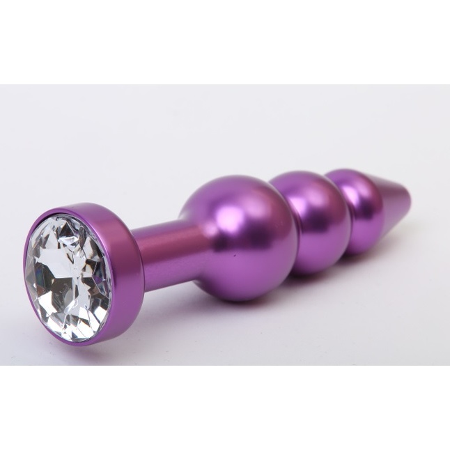 Фиолетовая фигурная анальная ёлочка с прозрачным кристаллом - 11,2 см