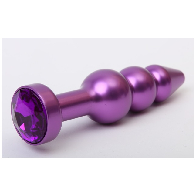 Фиолетовая фигурная анальная ёлочка с фиолетовым кристаллом - 11,2 см