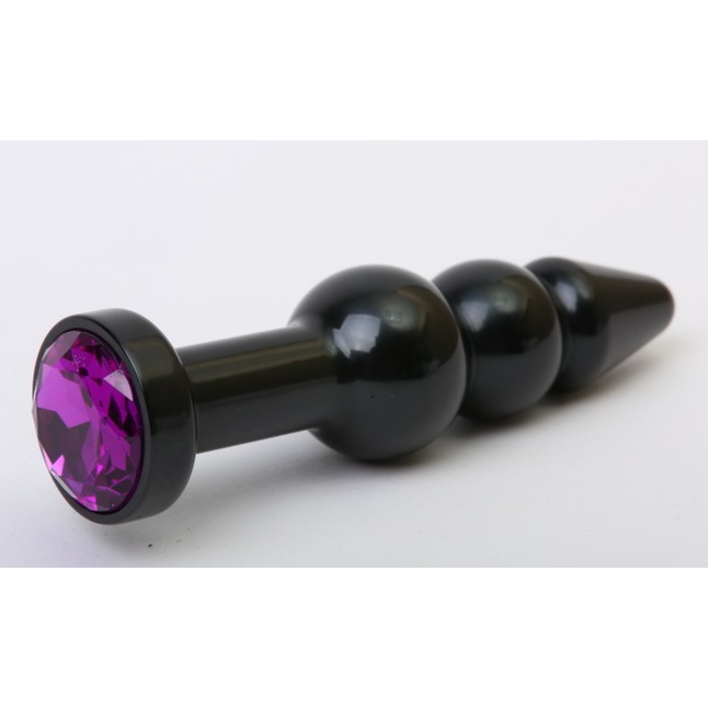 Чёрная анальная ёлочка с фиолетовым кристаллом - 11,2 см