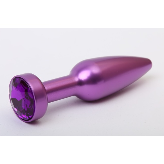 Фиолетовая анальная пробка с фиолетовым стразом - 11,2 см