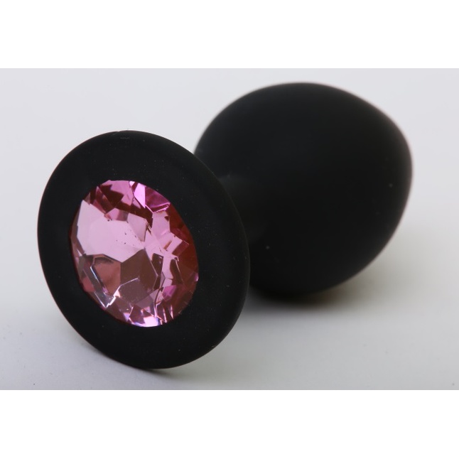 Чёрная силиконовая пробка с розовым стразом - 9,5 см