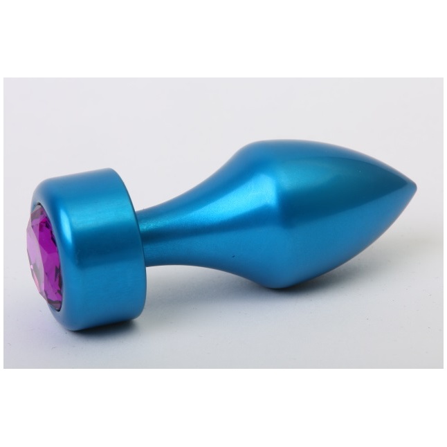 Синяя анальная пробка с фиолетовым стразом - 7,8 см