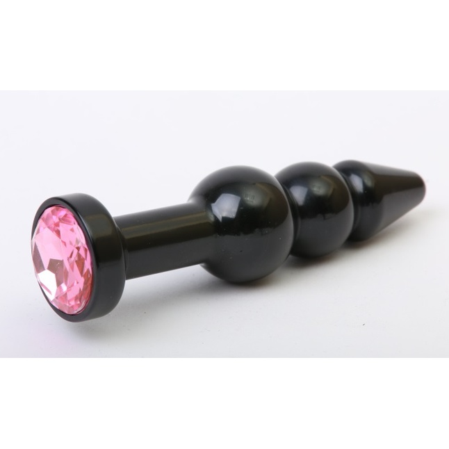 Чёрная анальная ёлочка с розовым кристаллом - 11,2 см