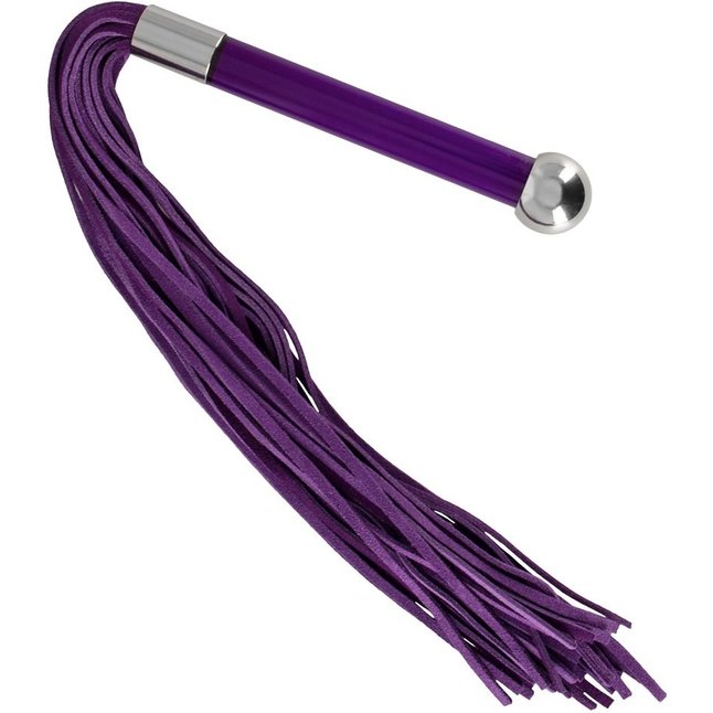 Фиолетовая велюровая плетка с акриловой рукоятью - 52 см - Bad Kitty