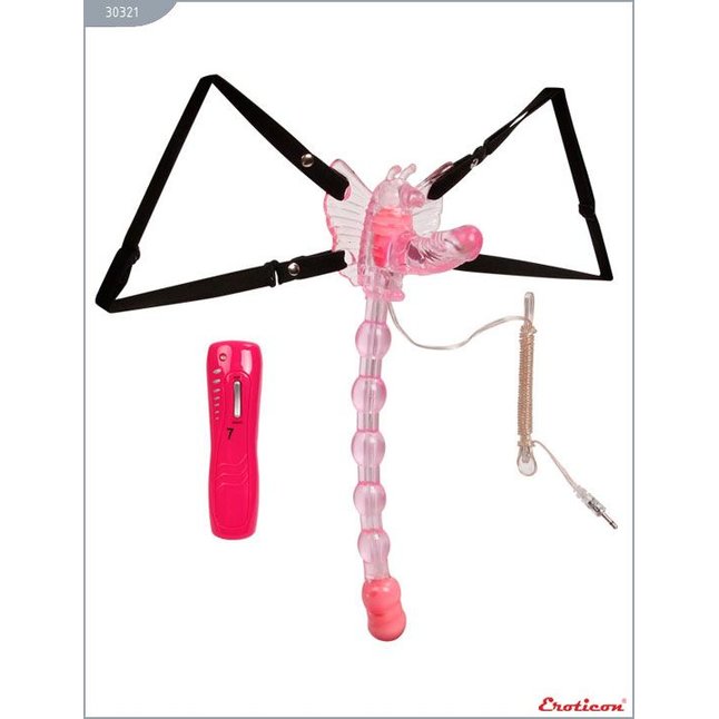 Розовый вибростимулятор «Бабочка» с анальным хвостом