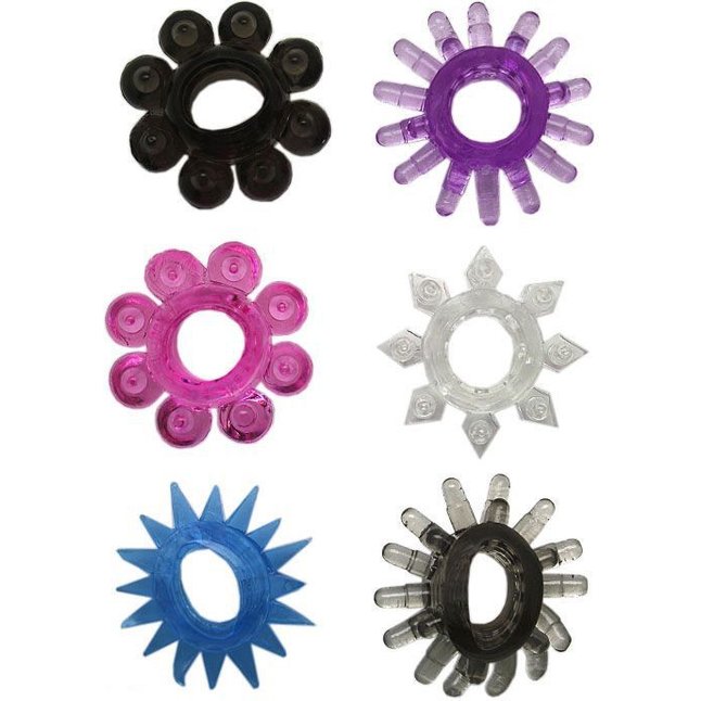 Набор из 6 эрекционных колец различной формы и цвета